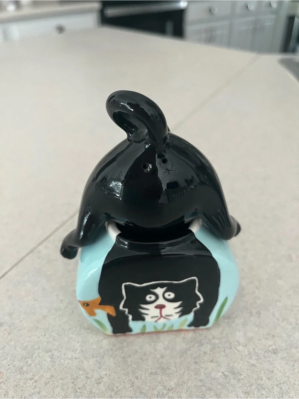 Black Ceramic Cat Salt and Pepper Shaker - stackable